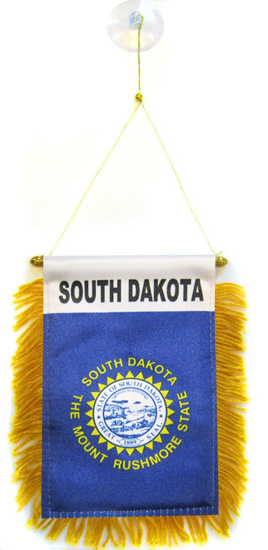 AZ FLAG - South Dakota Mini Banner - 6'' x 4'' - 100% Polyester US state of Dakota du Sud Small Pennant for Car - Double-sided Flag with Suction Cup Hanger