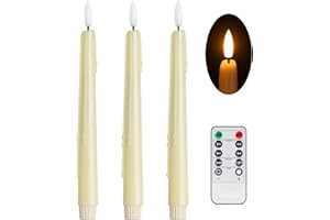 Stmarry Ivory Flameless Taper Candles with Remote and Timer - 9.65 Inch Real Wax LED Candlesticks - Wax Drip Battery Operated Tall Taper Candles with 3D Flickering Flame, 3 Pack