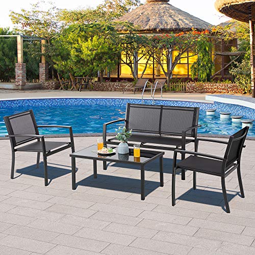 Vongrasig 4 Pieces Patio Furniture Sets, Small Modern Metal Textilene Outdoor Furniture Conversation Sets, Lawn Garden… - Image 3