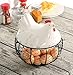 Black Metal Mesh Wire Egg Storage Basket with White Ceramic Farm Chicken Top and Handles