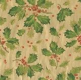 Entertaining with Caspari Continuous Roll of Gift Wrapping Paper, Gilded Holly Gold Foil, 8-Feet, 1-Roll