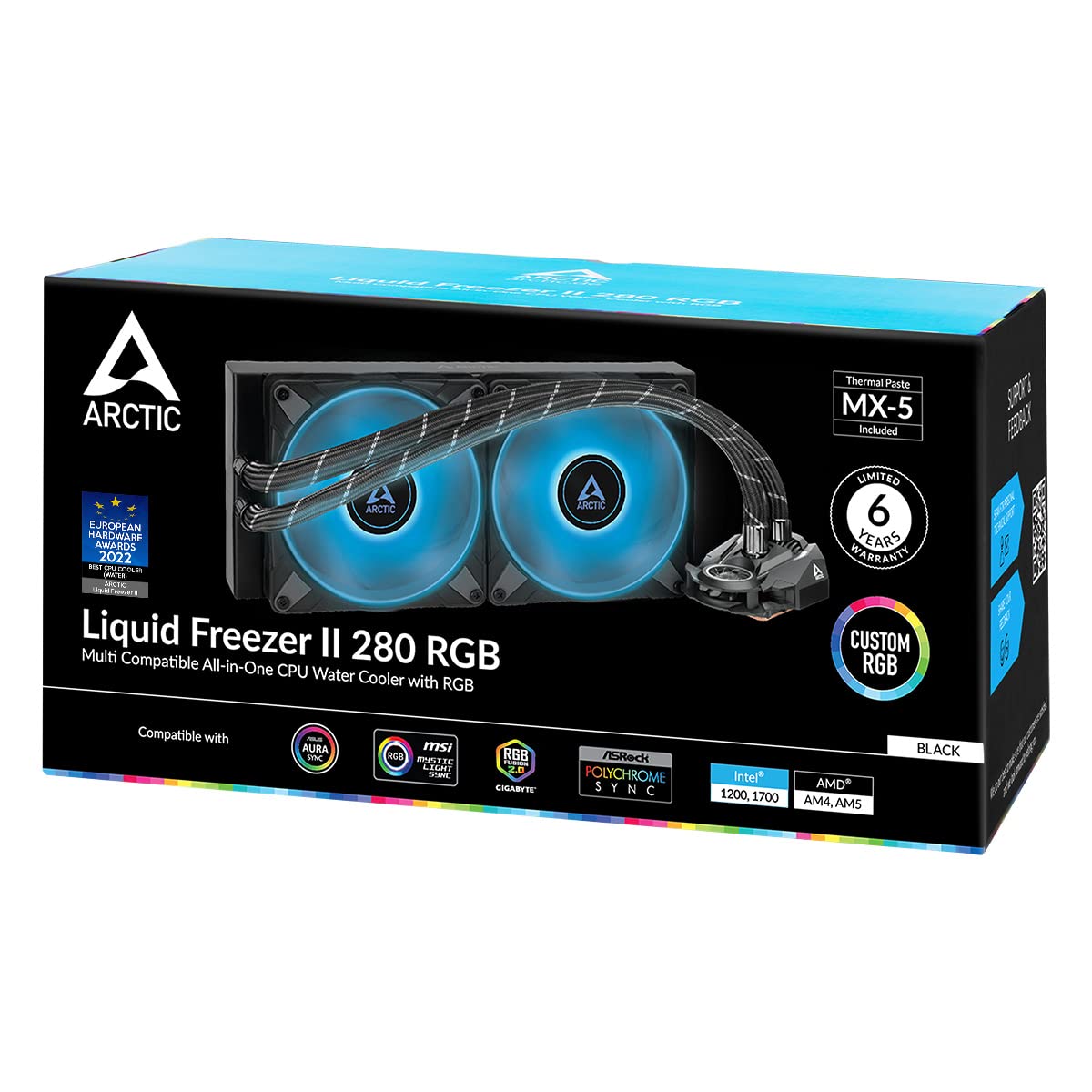 ARCTIC Liquid Freezer II 280 RGB - Multi-compatible all-in-one CPU AIO water cooler with RGB, efficient PWM-controlled pump, fan speed: 200-1900 RPM, LGA1700 compatible - Black