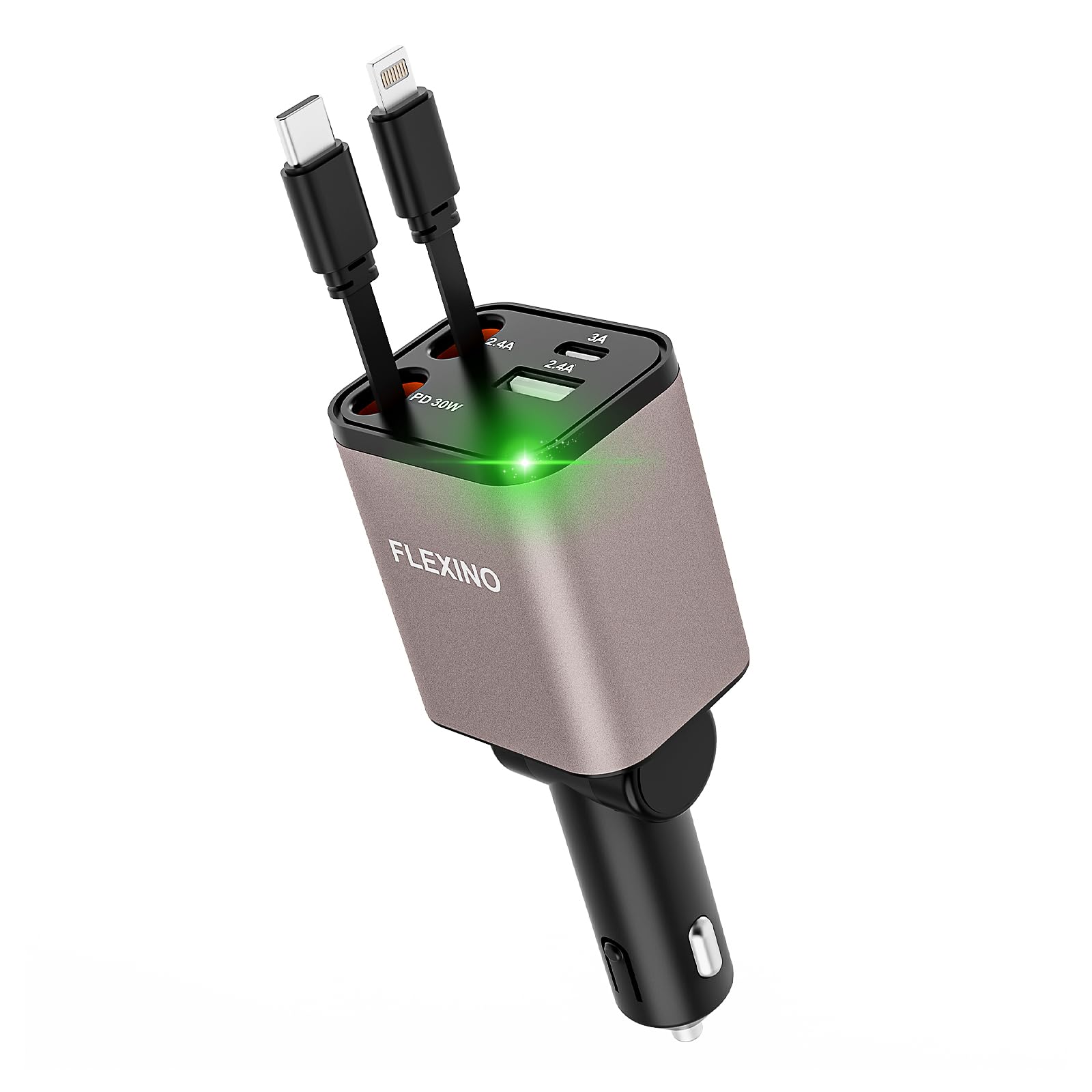 Flexino Retractable Car Charger for iPhone 16, 69W Fast Charging Car Charger USB C, Car Chargers with 2 Retractable Cords 2.6ft, Car Adapter for iPhone 16/15/14/13/12 Series, Galaxy, Pink