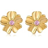 GREICHFAN 14k Gold Plated Chunky Flower Earrings for Women Trendy Large Stainless Steel Floral Earrings Statement Earrings Jewelry
