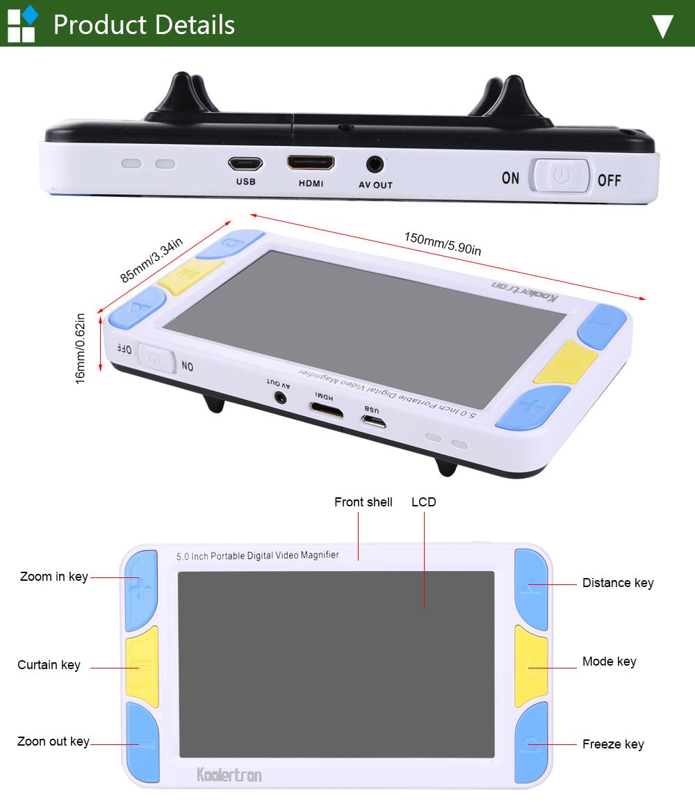 Koolertron 5.0 inch Handheld Portable Video Digital Magnifier Mobile