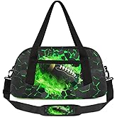 Gym Travel Duffle Bag for Boys - Green 3D Football Kids Overnighter Weekend Bag with Front Zipper Pocket for School Practice, Teens Carry-On Size Sleepover Bags