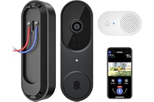 Guggre 1080P Wired Smart Video Doorbell Camera with Ring Chime, Night Vision, Cloud Storage, 2.4GHz Wi-Fi, Intelligent AI Human Detection, Real-Time Alert, 2-Way Audio, Easy Installation