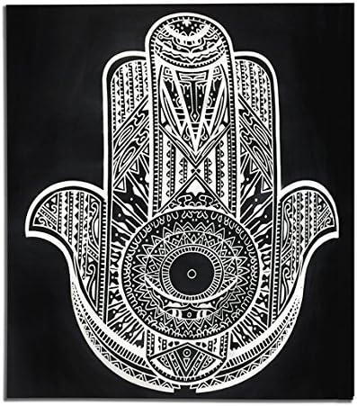 Black and White Hamsa Hand Print Wall Hanging Tapestry Boho Hippie Mandala Ethnic Fatima of Hand Floral Pattern Background Wall Hangings Home Decorations Bedroom Living Room Boho Hippie Beach Throw