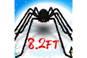 Chermory 98IN/8.2FT/250CM Halloween Giant Spider: Largest Fake Scary Hairy Spider Decorations - Halloween Huge Plush Toy Spider Props Toy for Indoor Outdoor Creepy Lawn Garden Decor Black