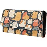 Jolamirel Kawaii Kitty Cat Print Women Wallet Slim Long Trifold Clutch Checkbook Wallets with Zipper Pocket, Cartoon Cats Pattern PU Leathers Wallet Purse Credit Card Holder