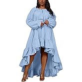 kaimimei Long Dresses for Women Fall Casual V Neck Long Sleeve Asymmetrical High Low Flowy Maxi Dress X-Large Light Blue