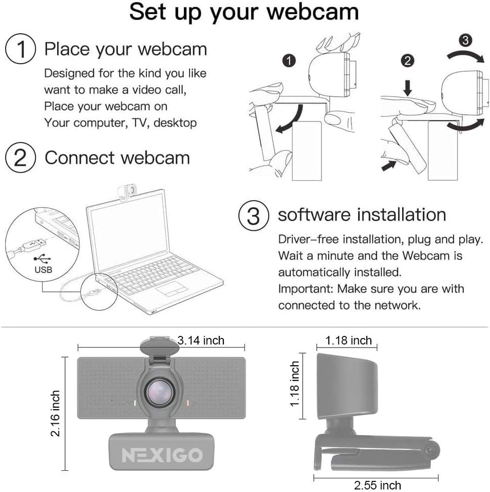 1080P Business Webcam with Microphone & Privacy Cover, 2020 NexiGo N60 USB HD Camera, 110-degree Wide Angle, Plug and Play, Laptop Computer Web Cam for Zoom YouTube Skype FaceTime OBS Teams: Computers & Accessories