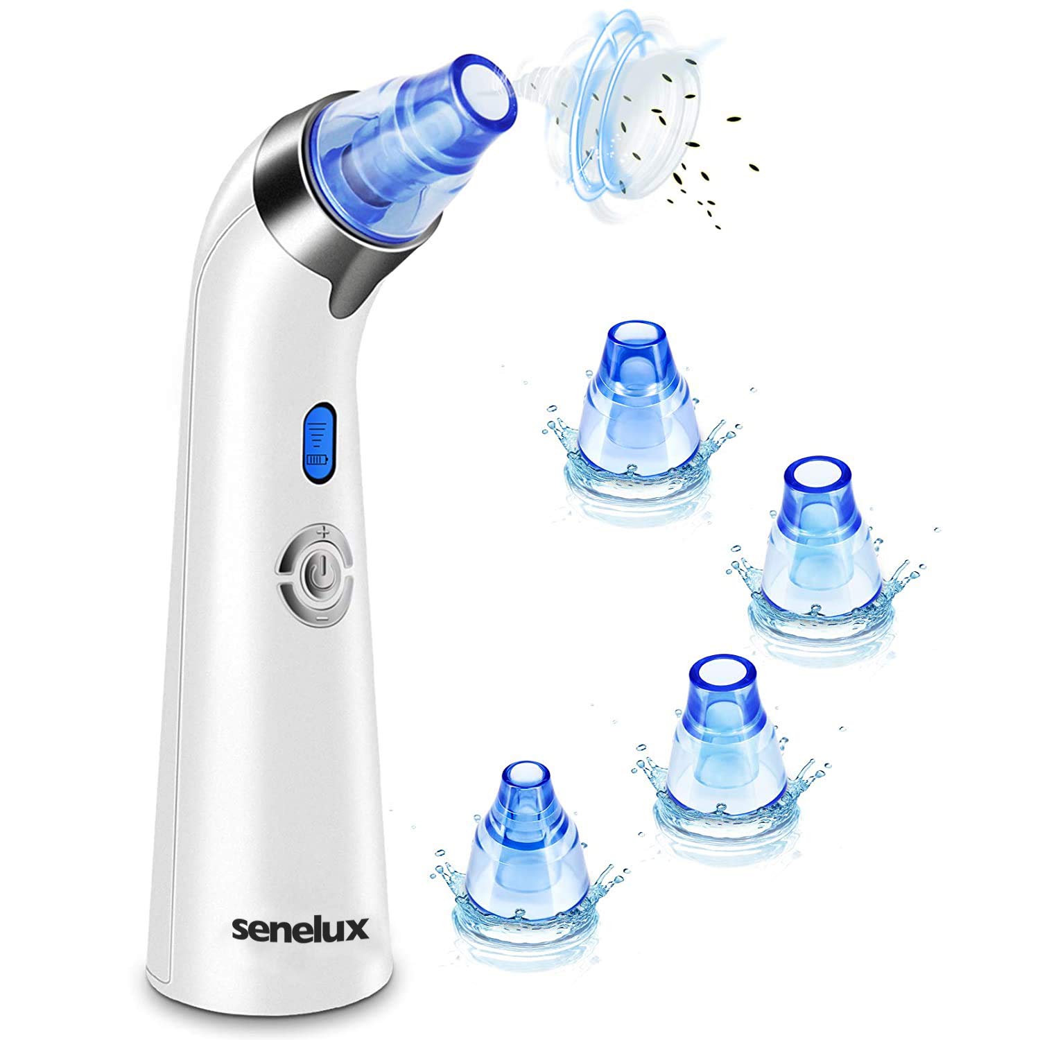 Senelux Blackhead Remover Vacuum Pore Cleaner Acne Comedone Extractor Face Pore Vacuum Blackhead Remover Tool Facial Pore Cleanser with 5 Adjustable Suction Power and 4 Replacement Probes - Blue