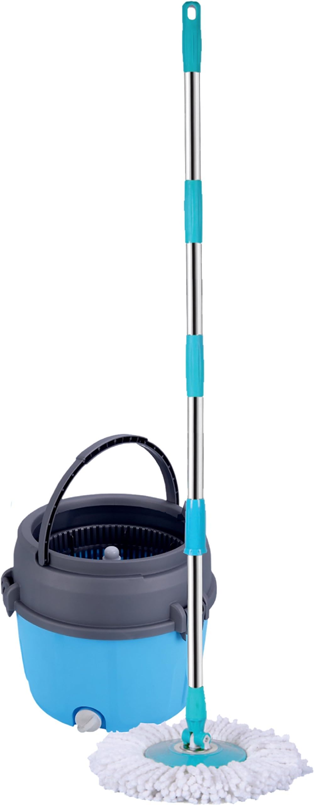 MopDash Space Saving "Extreme" Spin Mop and Bucket, No Foot Pedal Needed. With Extra Mop-Head and Scrub Brush Included. (Plastic)