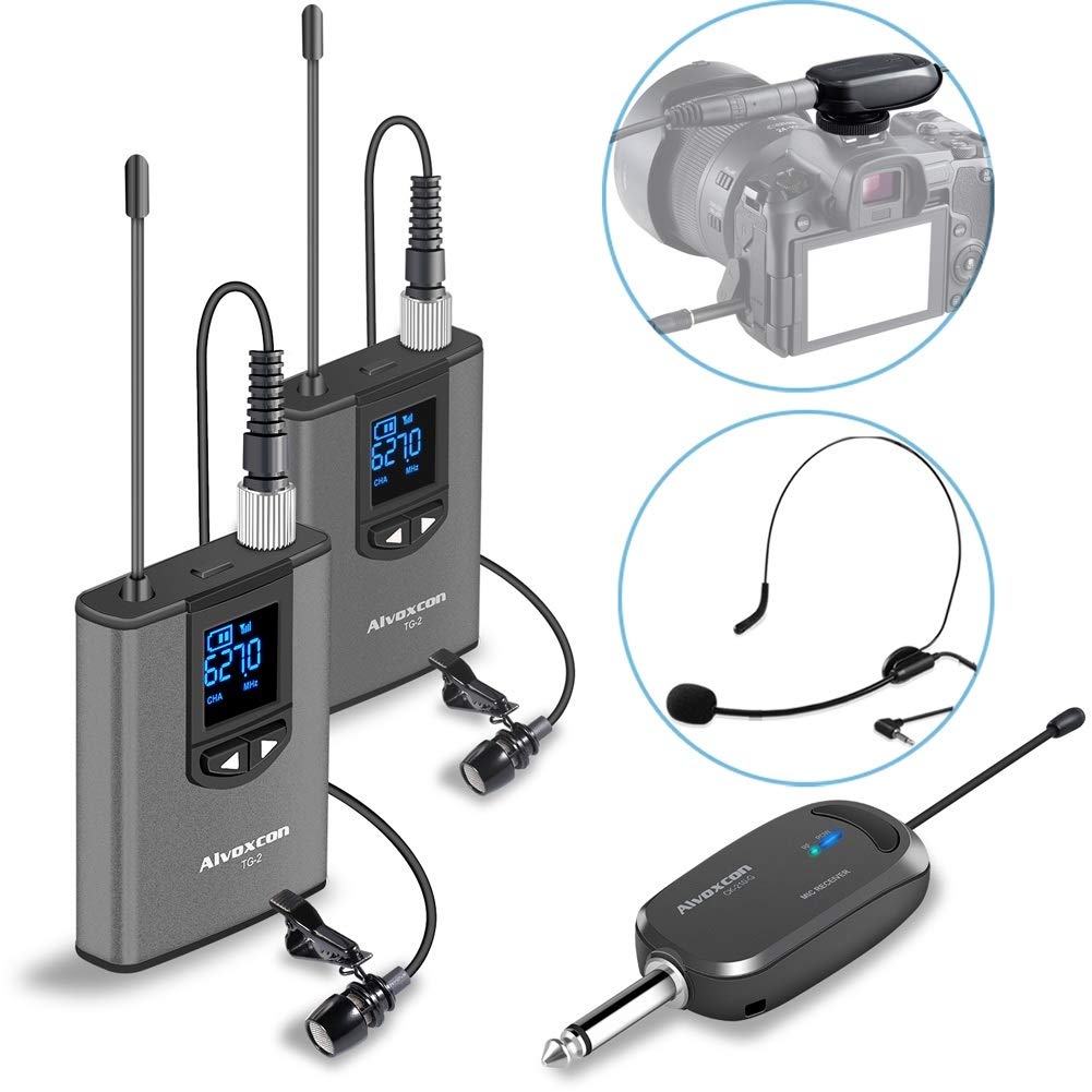 Wireless Headset Lavalier Microphone System Alvoxcon Dual Wireless Lapel Mic... eBay