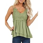 Womens Lace Tank Tops Summer Boho Sleeveless Pleated Shirt Vest Camisole Light Green