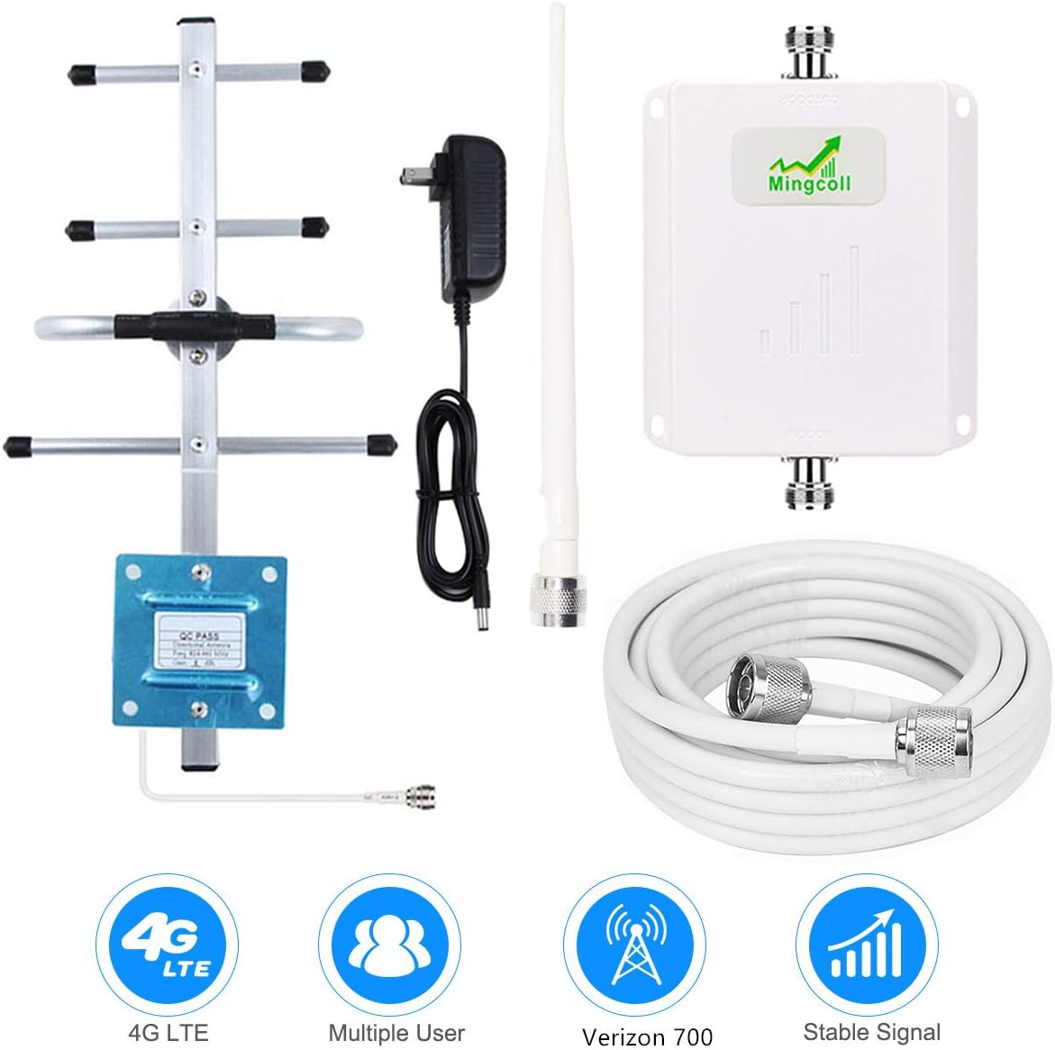 Verizon Cell Phone Signal Booster 4G LTE Verizon Cell Phone Booster Amplifier 65dB 700MHz Band 13 Mobile Signal Booster Network Extender for Home Use - Boost 4G Data and Voice for Remote Area