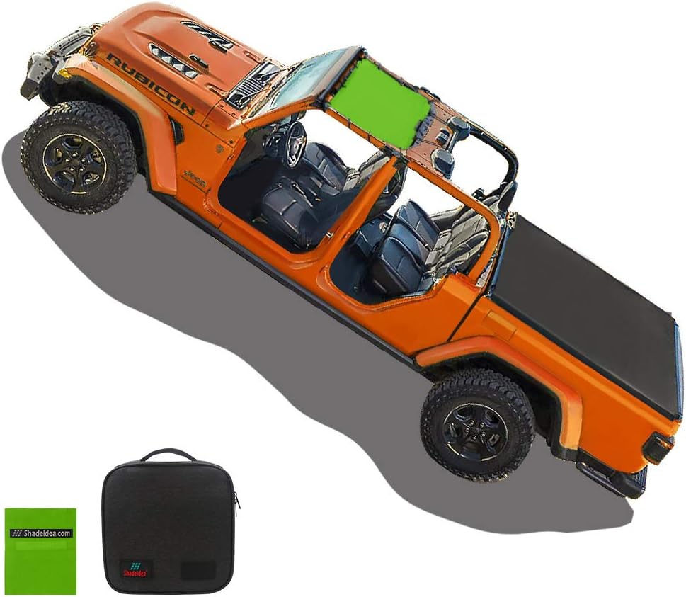 Amazon Com Shadeidea Sunshade For Jeep Gladiator Jt 18 Current 4 Door Top Sun Shade Front Green Mesh Screen Wrangler Cover Uv Blocker With Grabbag Pouch 10 Years Lasting Automotive