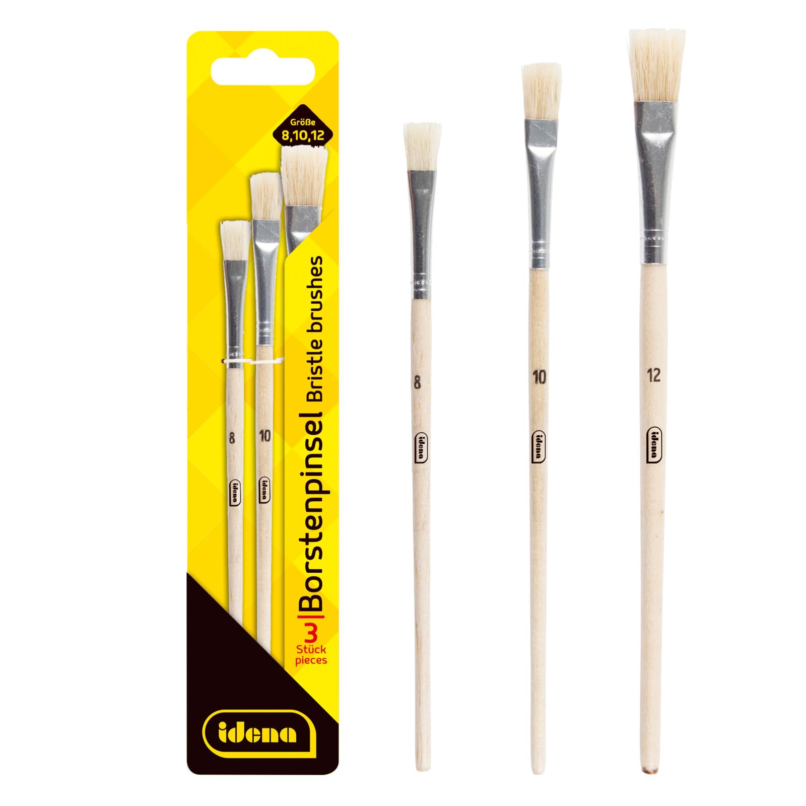 Idena 60106 Bristle Brush Set of 3 in Sizes 8, 10 & 12