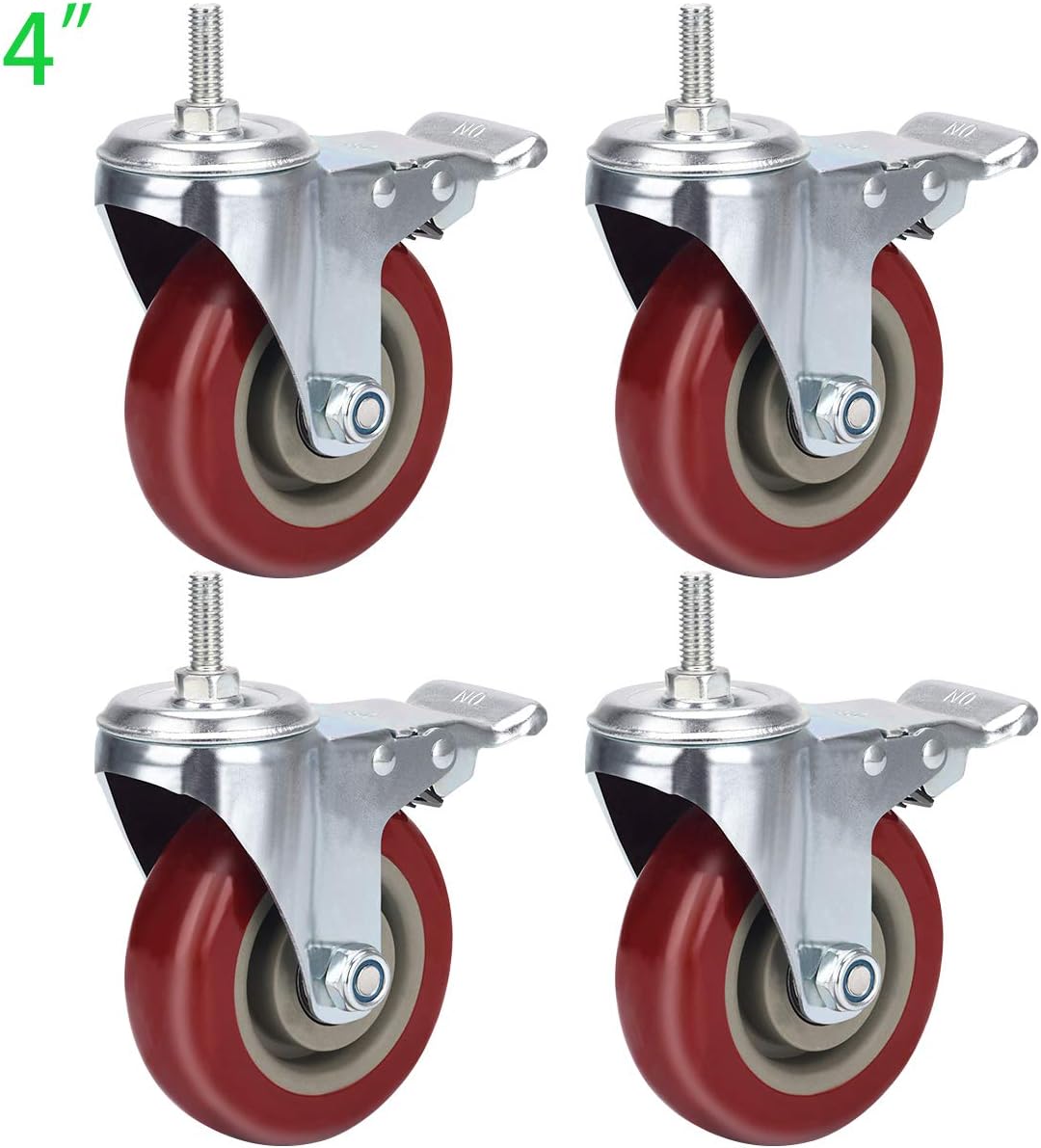 DICASAL 4 Inch Heavy Duty Stem Casters 360 Degree Swivel Durable Wheels Castors with Imperial Size 3/8"-16x1" Threads Dual Safety Locks and Bearings Easy to Install for Furniture and DIY Tools: Automotive