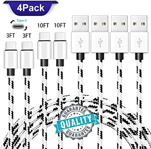USB Type C Cable 4 Pack (3ft 3ft 10ft 10ft) USB C Cable Nylon Braided Fast Charger Cord for Samsung Galaxy S9 S8 Plus Note 8, LG G6 G5 V30 V20, Google Pixel, Nintendo Switch, Macbook HUAWEI mate10 Pro
