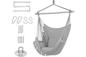 Gold Armour Hammock Chair Hanging Rope Swing Max 500lbs, 2 Seat Cushions Included, Hanging Chair with Pocket-Quality Cotton Weave for Superior Comfort & Durability (Gray)