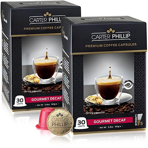 Decaf Espresso Capsules Compatible with Nespresso - 60 CARTER PHILLIP Premium Coffee Capsules Compatible with OriginalLine Nespresso Capsules Machines - Delicious Alternative to Nespresso Pods