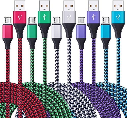PS4 Micro USB Cable, Hootek 5 Pack 6FT Long Nylon Braided Micro USB 2.0A Male to Micro B USB Charger Cord Android Charger Cable for Samsung Galaxy S7/S6, LG G4, HTC, Sony, Motorola, Blaceberry, Nokia