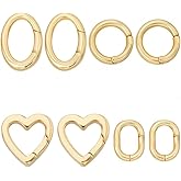SUNNYCLUE 8Pcs 4 Styles Real 18K Gold Plated Spring O Rings Jewelry Oval Clasp Heart Round Brass Gate Ring Trigger Carabiner Clips Keyring Snap Hook Buckle for Purse Jewelry Bags Lanyard DIY Crafts