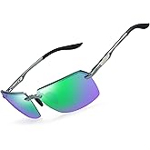 BIRCEN Mens Polarized Sunglasses for Driving: Rimless UV Protection Sun Glasses with Al-Mg Frame for Fishing Traveling Golf