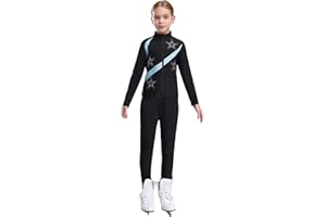 Linjinx Kids Girls Figure Ice Skating Gymnastics Outfit Shiny Rhinestone Long Sleeve Jacket with Leggings Pants Set