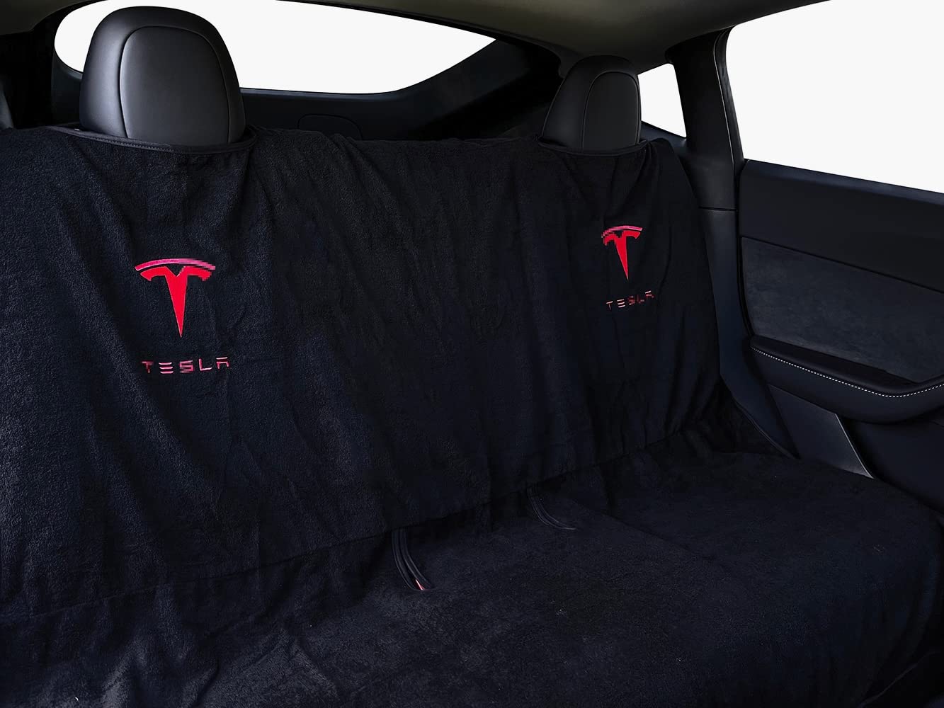 Photo 1 of Piora Compatible with Tesla Model Y/3 Premium Towel Car Rear Seat Cover - Breathable & Waterproof - Machine Washable, Seat Protector for Dog, Pets, Sweat from The Gym (Black)