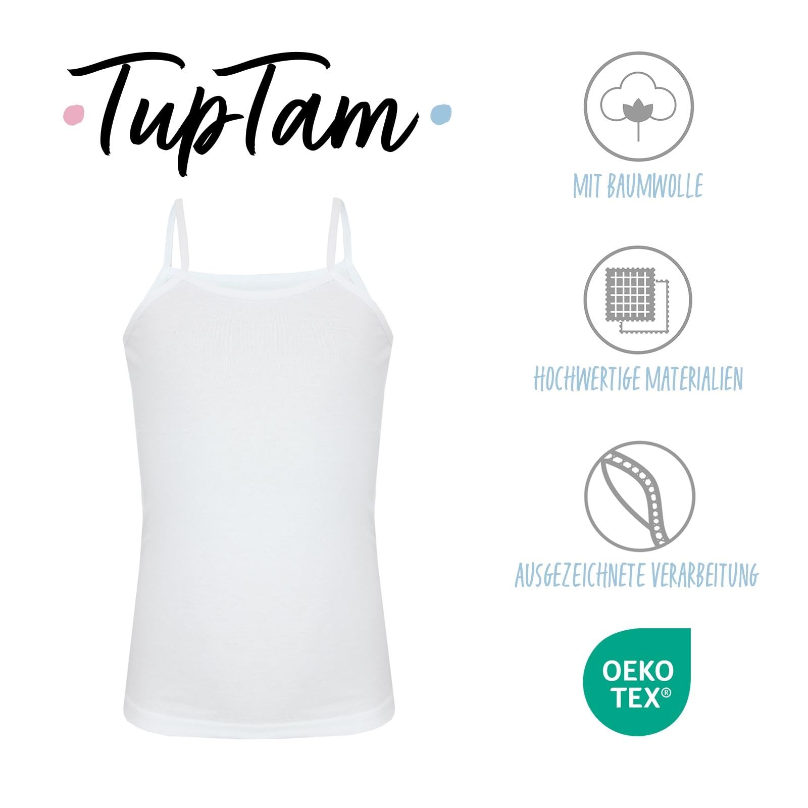 TupTam Mädchen Unterhemd Spaghettiträger Top – Atmungsaktive Unterhemden Mädchen im 5er Pack, Farbe: Weiß, Größe: 134-140 3