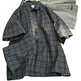 Mens Plaid Short Sleeve Teens Harajuku Vintage Aesthetic Baggy T-Shirts