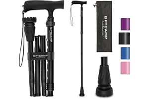 GPTCAMP G2 Walking Stick, Fold-up Walking Cane for Women and Men with Wrist Strap, Portable, Foldable, Collapsible, Lightweight and Sturdy with Comfortable T Handle