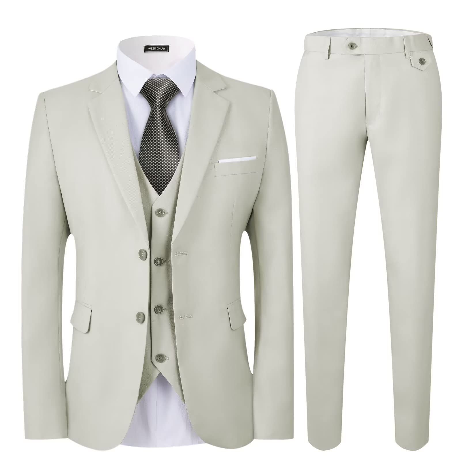 MYS Men's 3 Pece Slm Ft Sut Set - Modern Style N Natural Whte - View #8