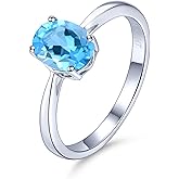 ZhenCai 925 Sterling Silver Solitaire Rings for Women Natural Swiss Blue Topaz Oval Cut November Birthstone Jewelry Classic Elegant Gift for Her