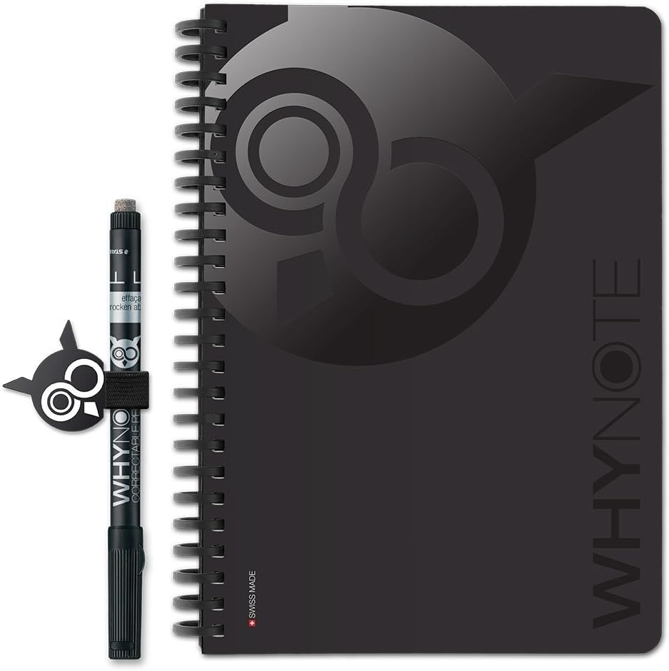 whynote Reusable Book Black A5 Notepad with Pen