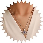 Erimberate Bohemian Sapphire Devil Eye Necklace Silver Crystal Paved Eye Pendant Necklace Cz Evil Eye Choker Necklace Blue Rhinestone Eye Chain Necklace Jewelry for Women Gifts