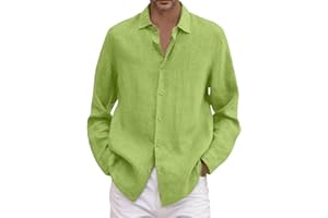 YOUYING Men's Summer Cotton Linen Shirts Long Sleeve Casual Button Down Shirt Plus Size Lightweight Loose Beach Holiday Tops