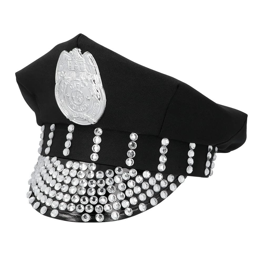 Boland 33029 - Police Hat with Gemstones and Badge, Hat for Policeman, Police Hat for Carnival and JGA, Fancy Dress Costume