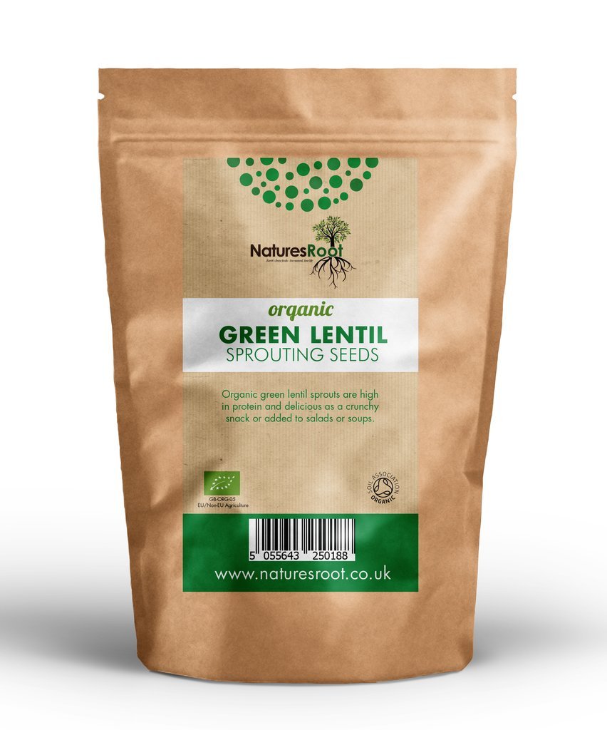 Natures Root Organic Lentil Sprouting Seeds (Green) 500g - Superfood | Non GMO | Microgreen Sprouts | Garden Planting | Vegetable Gardening