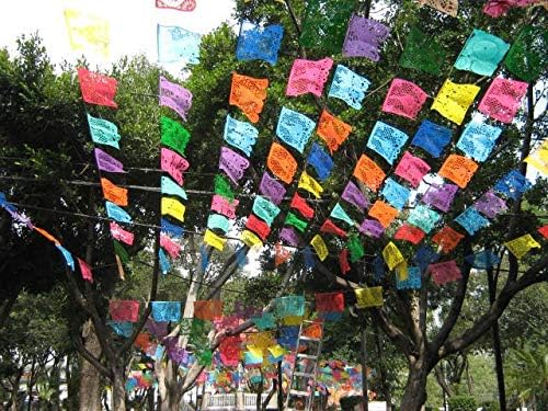 Papel Picado Banner by ART MEXICO | Mexican Decorations | 5 meter (16ft) Paper Banner with 10 Large Flags | Mexican Papel Picado Banner | Party Decorations | Fiesta Decorations