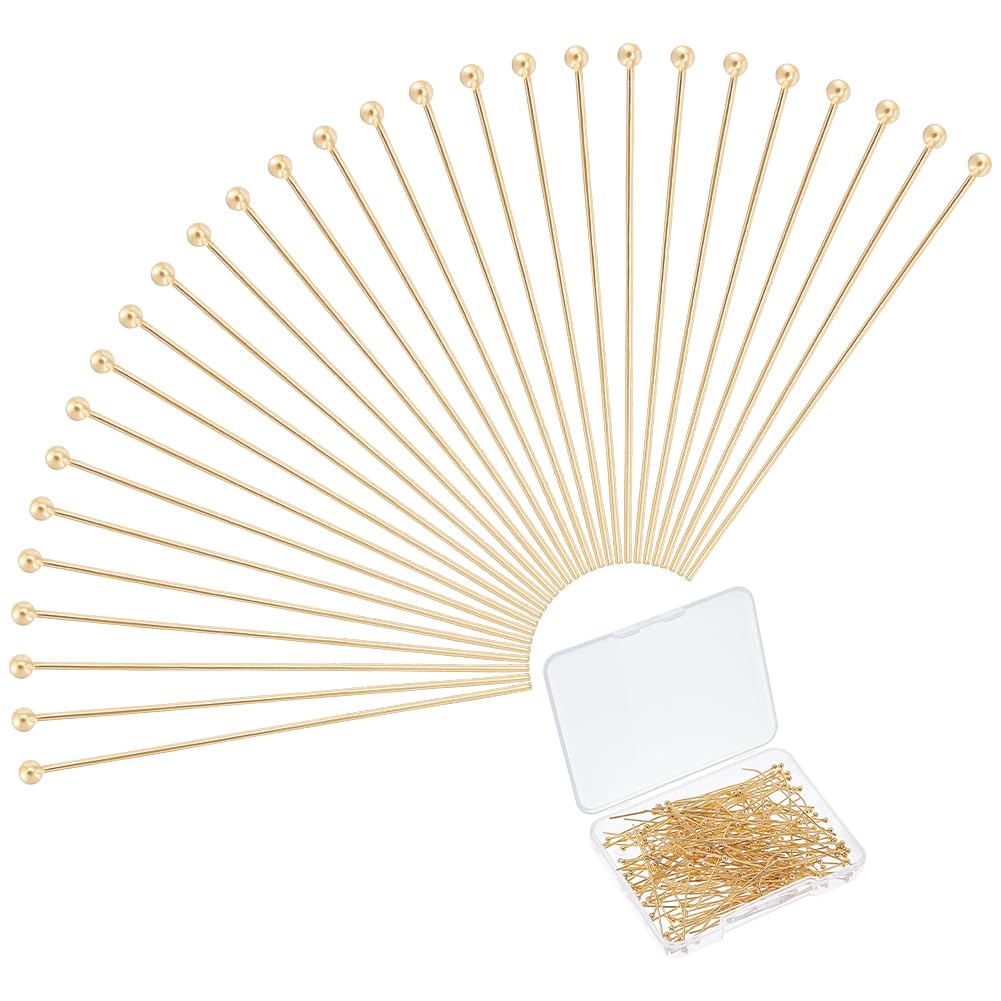 UNICRAFTALE 150pcs Real 24K Gold Plated Heads Pins Bendable Stainless Steel Ball Head Pins 40mm Head Pin Metal Eye Pin Findings End Headpins Findings for Earring Craft Jewelry Making