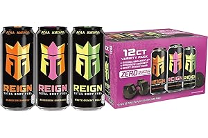 REIGN Total Body Fuel Variety Pack, Reign Orange Dreamsicle, Reign Reignbow Sherbet, Reign White Gummy Bear, Fitness & Performance Drink, 16 Fl Oz (Pack of 12)