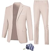 Fesenbo Men Suit Slim Fit 2 Piece Solid 2 Button Business Suits Blazer Wedding Prom Tuxedo for Men Suit Jacket Pants with Tie