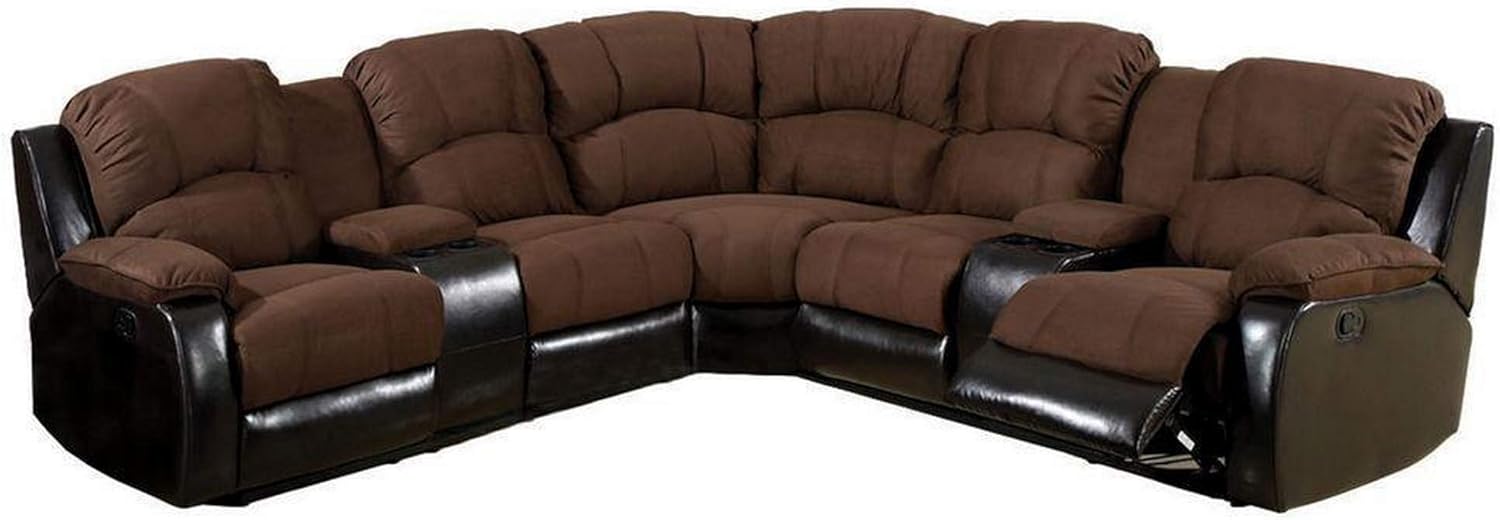 Benjara Fabric Upholstered Wooden Reclining Sectional with