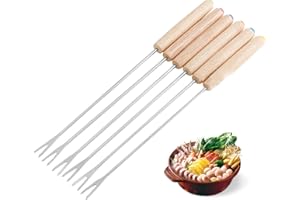 Stainless Steel Fondue Forks, Wooden Handle, Easy to Use, Easy to Clean, 6pcs, Heat Resistant, for Chocolate Cheese Fondue