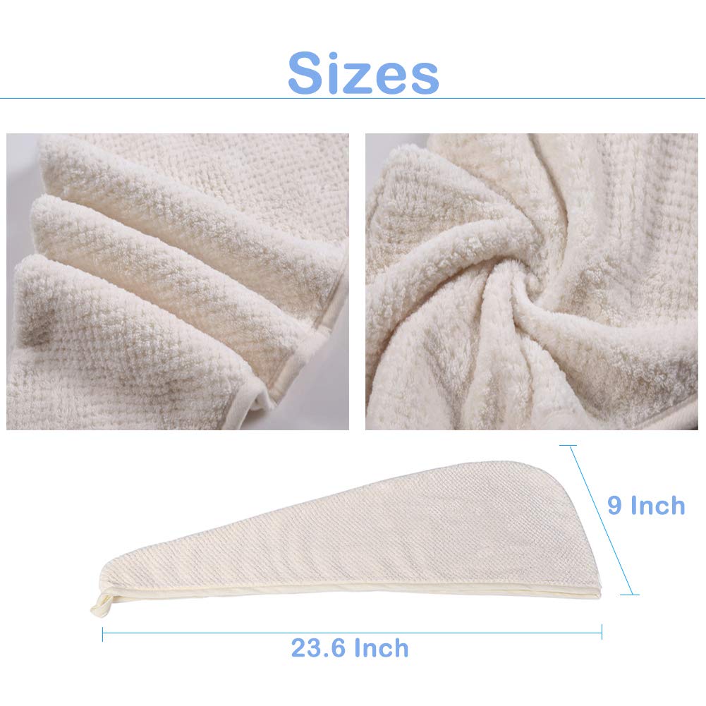 M-bestl Hair Drying Towels, Hair Wrap Towels, Super Absorbent Microfiber Hair Towel Turban with Button Design to Dry Hair Quickly (2 Pack)