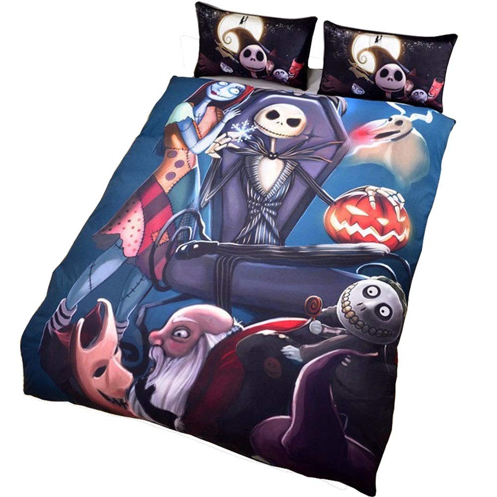 Ktlrr 3d Nightmare Before Christmas Duvet Cover Sets Scarecrow Style Sally And Jack Skellington Bedding Set Christmas Home Bedroom